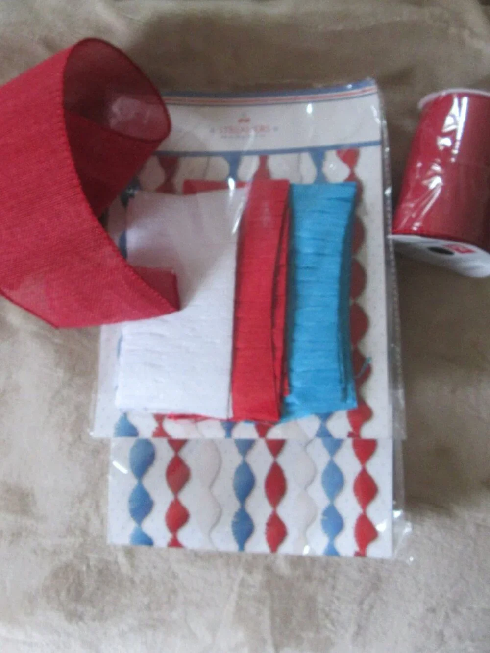 Vintage 4th of July decoration; Fringe crepe paper streamers & decorative ribbon